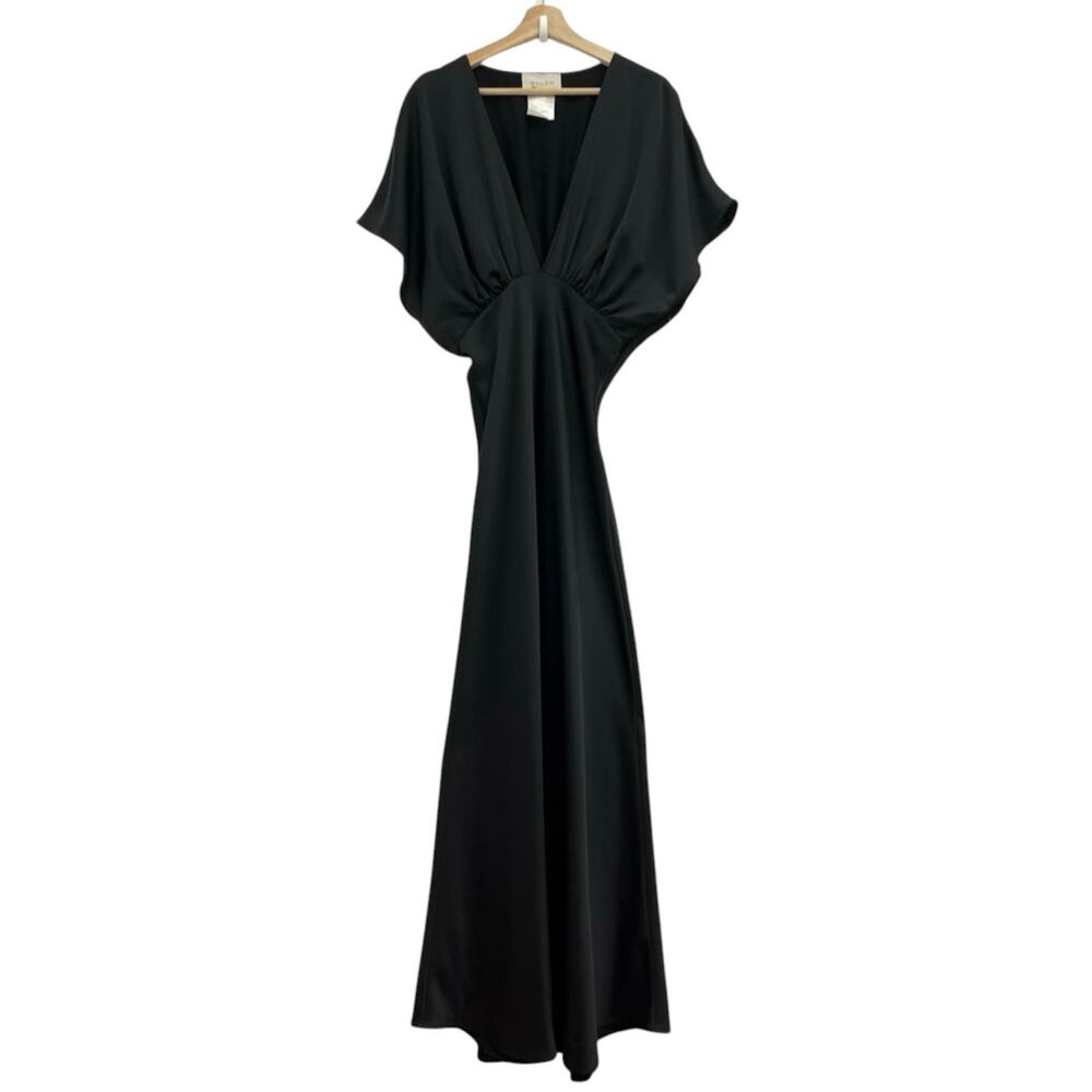 BHLDN Amelia Deep-V Neck Plunge Flutter Short Sleeve Satin Maxi Dress Gown US10 - Picture 4 of 15